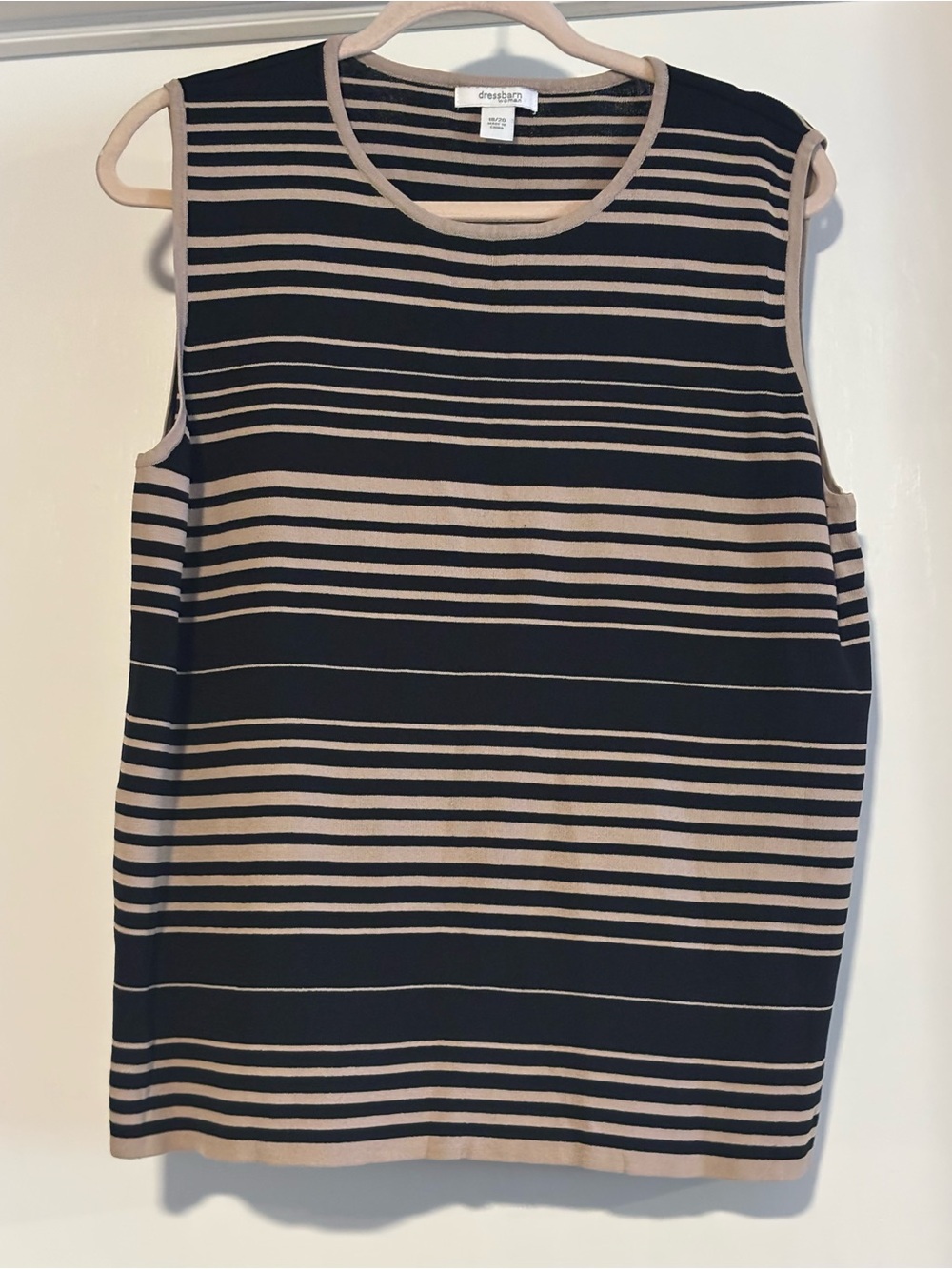 dressbarn Black and Beige Striped Sleeveless Knit Tank